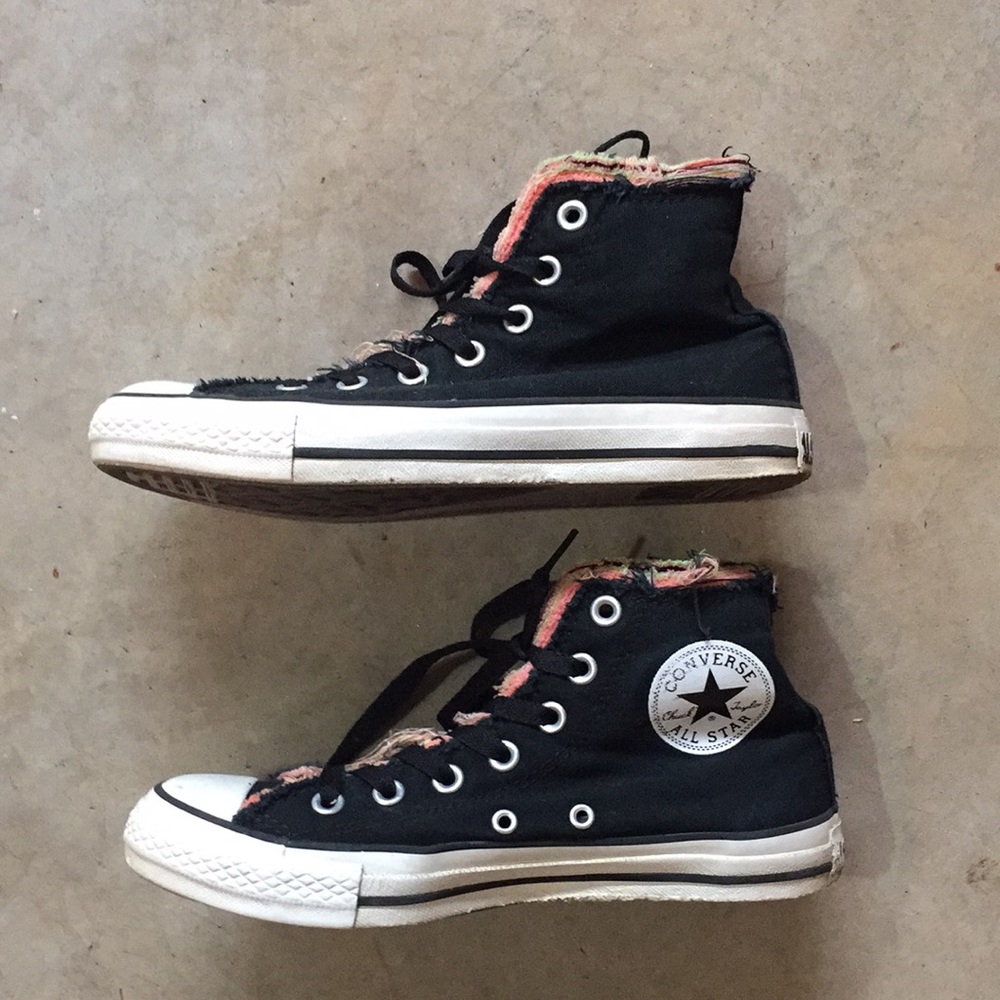 Converse Black All-Star Hi Top Neon Pink Green